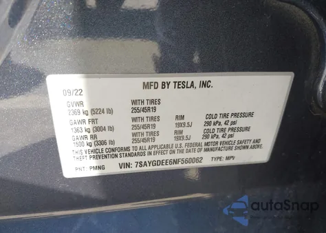 2022 Tesla Model Y Long Range Dual Motor All-Wheel Drive из США, поврежденный, VIN 7SAYGDEE6NF560062